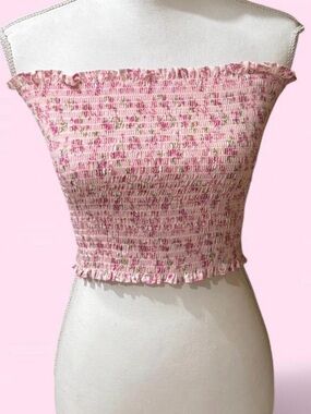 Smocked Floral Tube Top - Pink